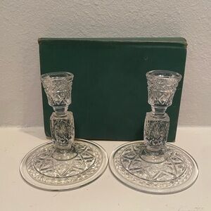 Vintage Pair of Imperial Cape Cod Pressed Glass Candlesticks